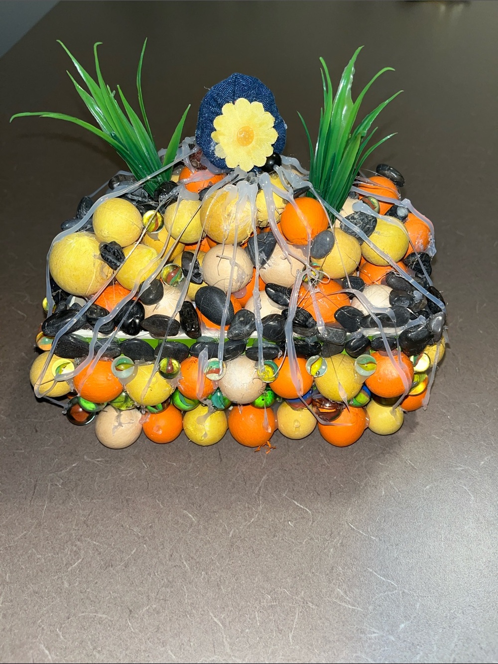 Handmade Colorful Bead & Marbles Decorative Decor with Flower Top 8-10”